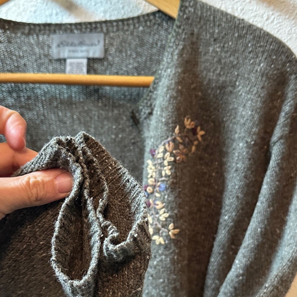 Eddie Bauer Wool blend Hand knit & embroidered full zip sweater Woman’s XL - Picture 11 of 12